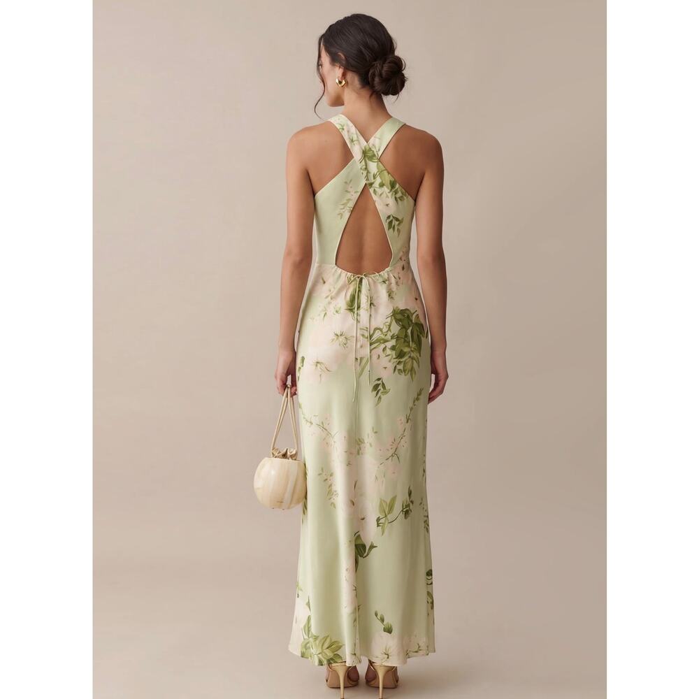 New $422 O.P.T Roslyn silk dress sz small mint blossom - Picture 2 of 6
